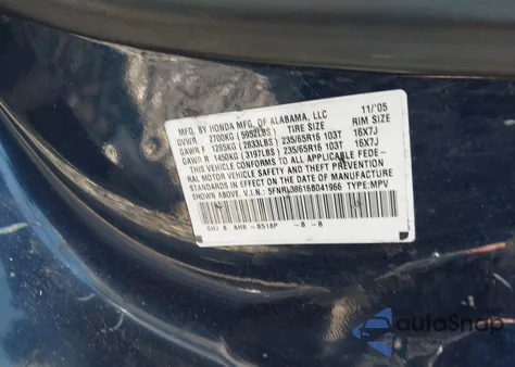 2006 Honda Odyssey Ex-L из США, поврежденный, VIN 5FNRL38616B041966